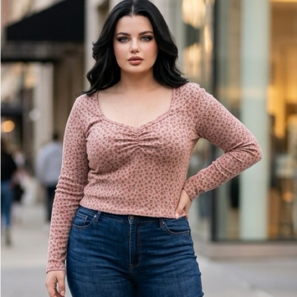 ROMWE Pink Floral Long Sleeve Top